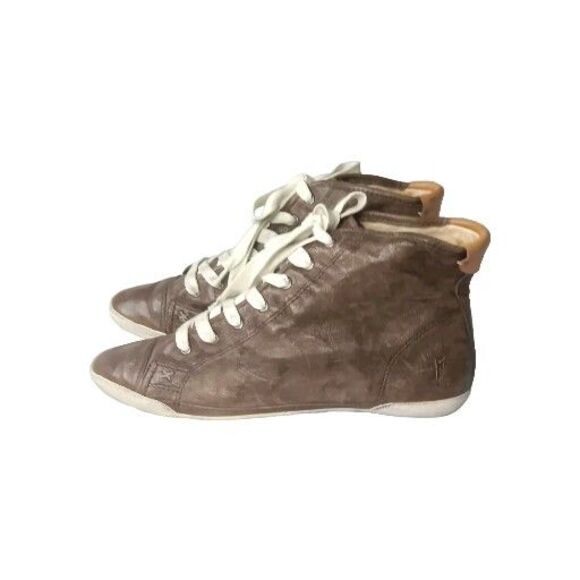 Frye Burnished Leather High Top Sneakers Women's Size 8.5 Shoes Brown - Picture 4 of 11